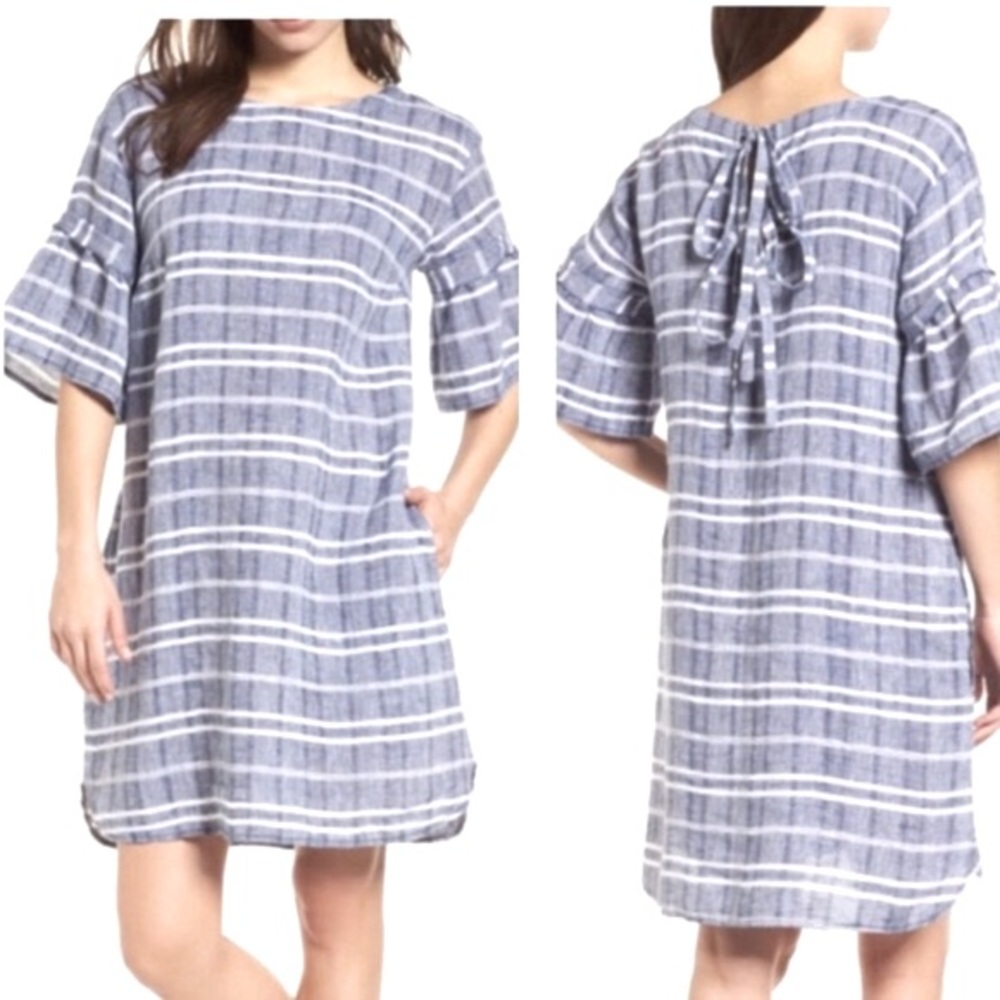 Caslon Blue and White Striped Midi Dress